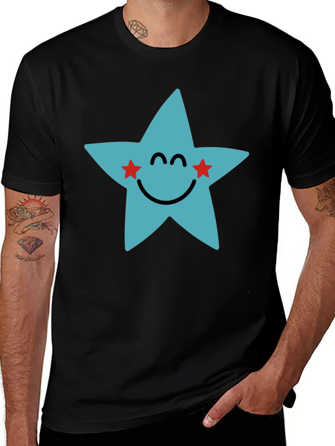 Star Face Graphic Black T-Shirt