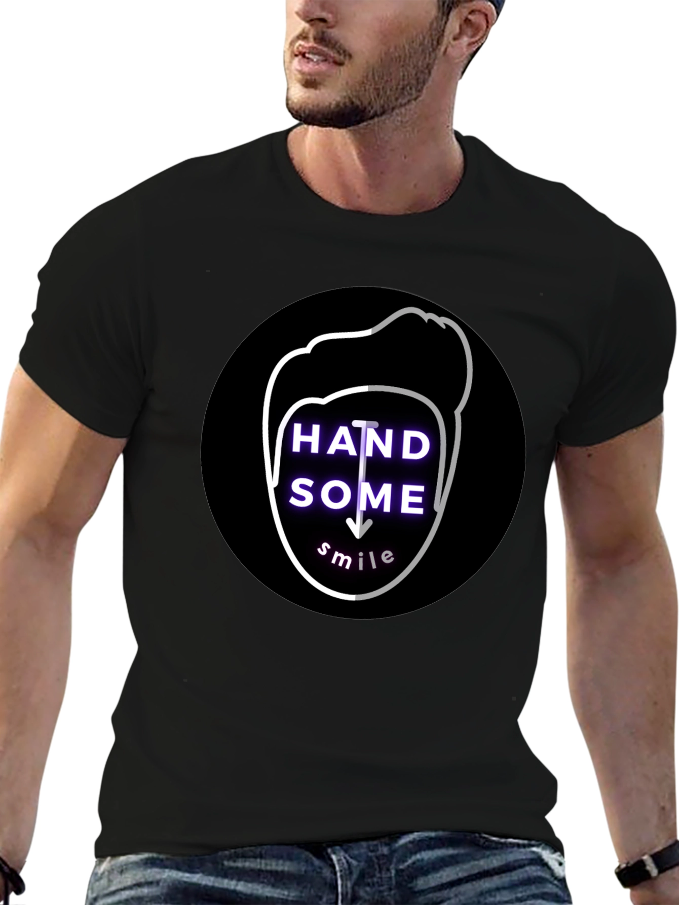 Handsome Smile Graphic Tee - Soft Cotton Black T-Shirt