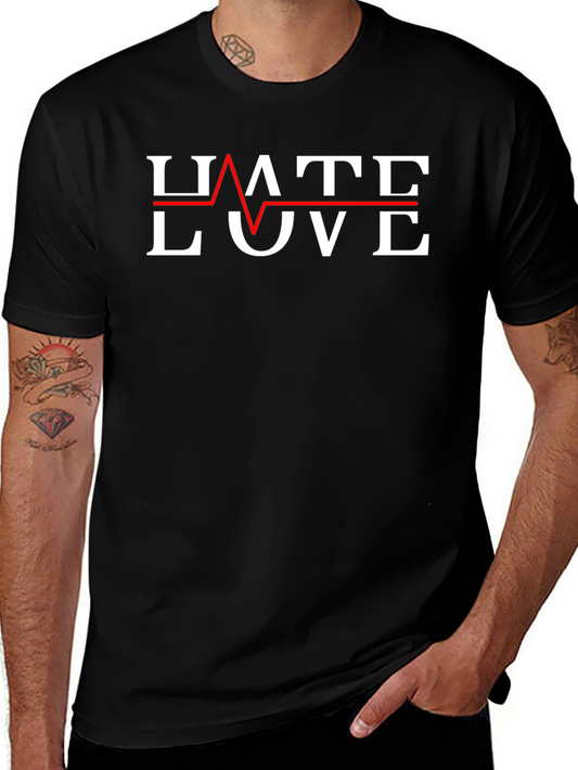 Hate Love Graphic Tee - Trendy Heartbeat Design