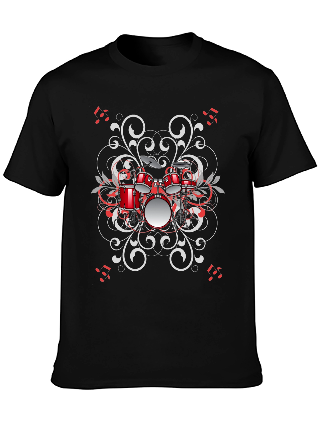 Drum Set Graphic Tee - Black Music Lover Shirt