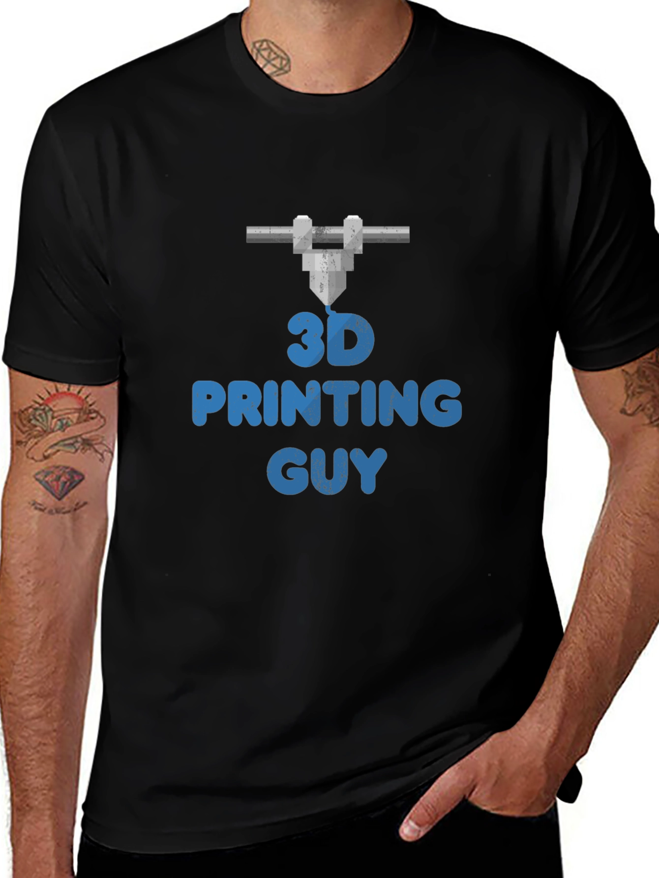 3D Printing Guy Graphic Tee - Black Casual T-Shirt