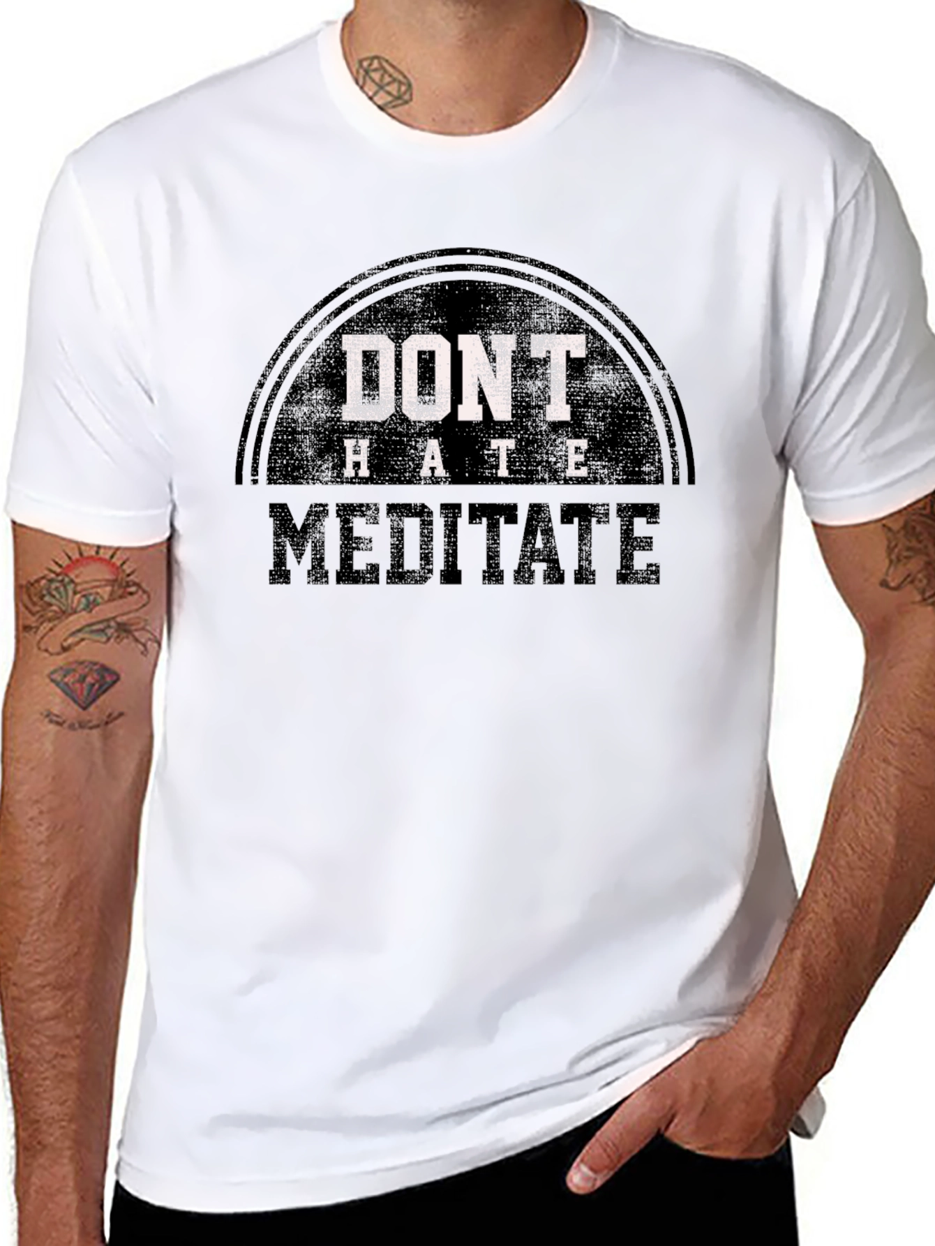 Dont Hate Meditate Graphic Tee - Casual Black T-Shirt