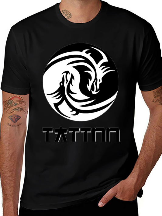 Yin Yang Dragon Graphic Tee - Cool Tattoo Style Shirt