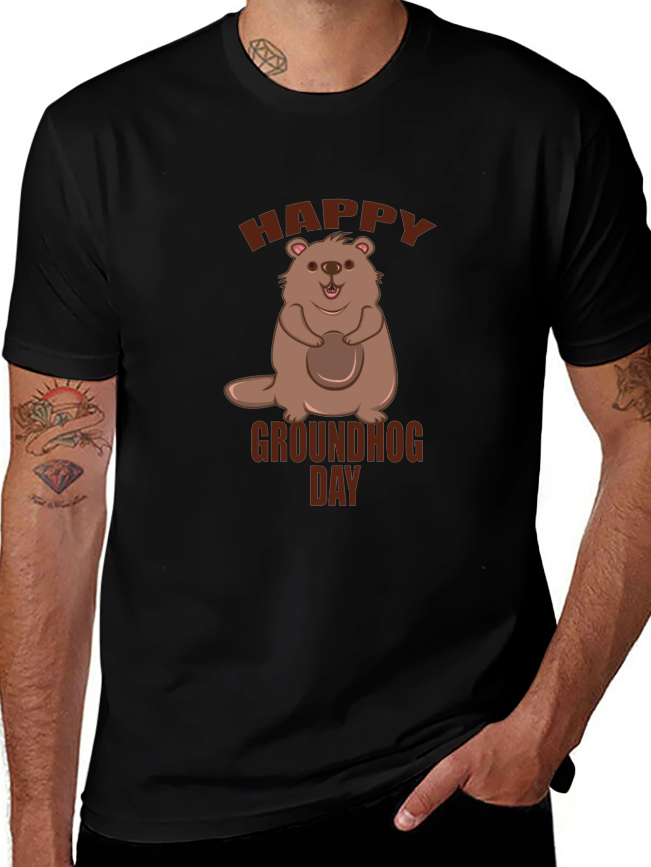Happy Groundhog Day Black T-Shirt
