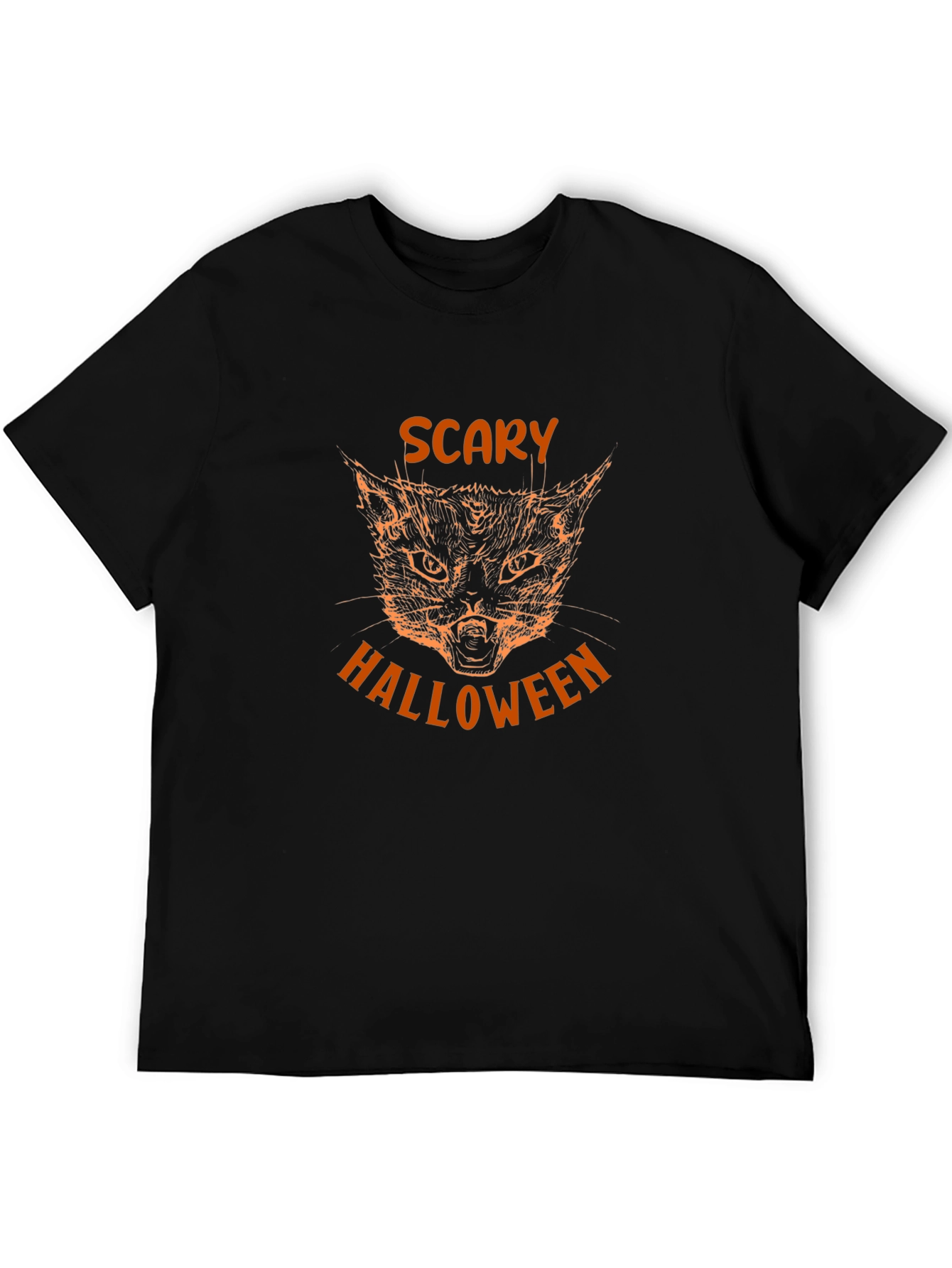 Scary Halloween Cat Graphic Tee - Black