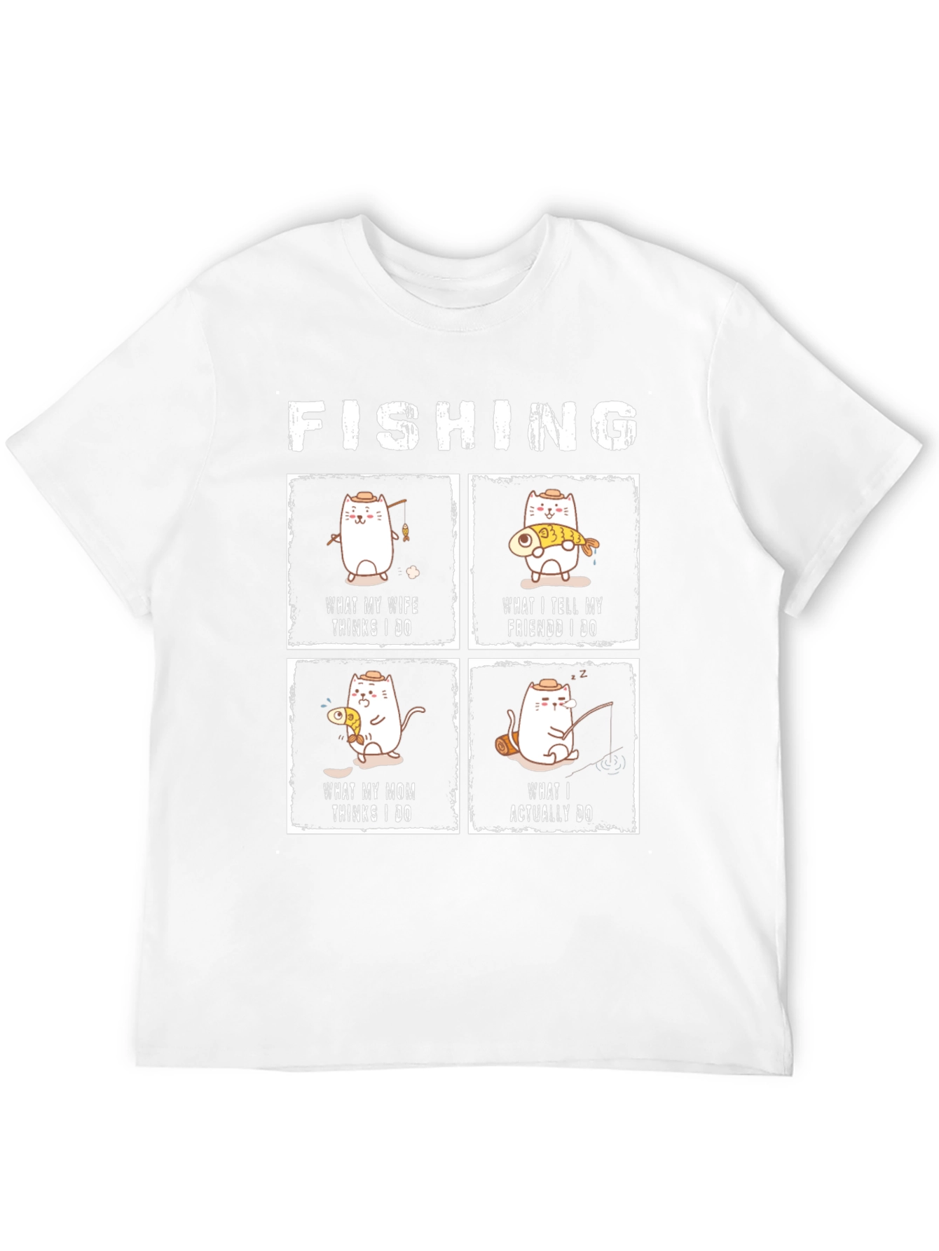 Funny Fishing Cat Graphic T-Shirt