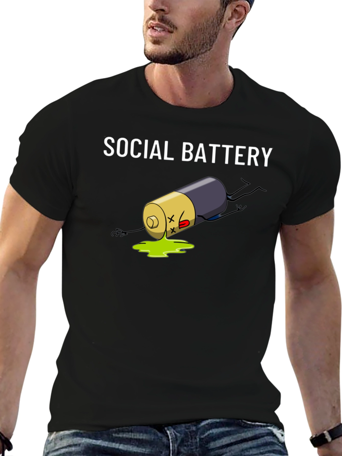 Social Battery Graphic Tee - Black Cotton T-Shirt
