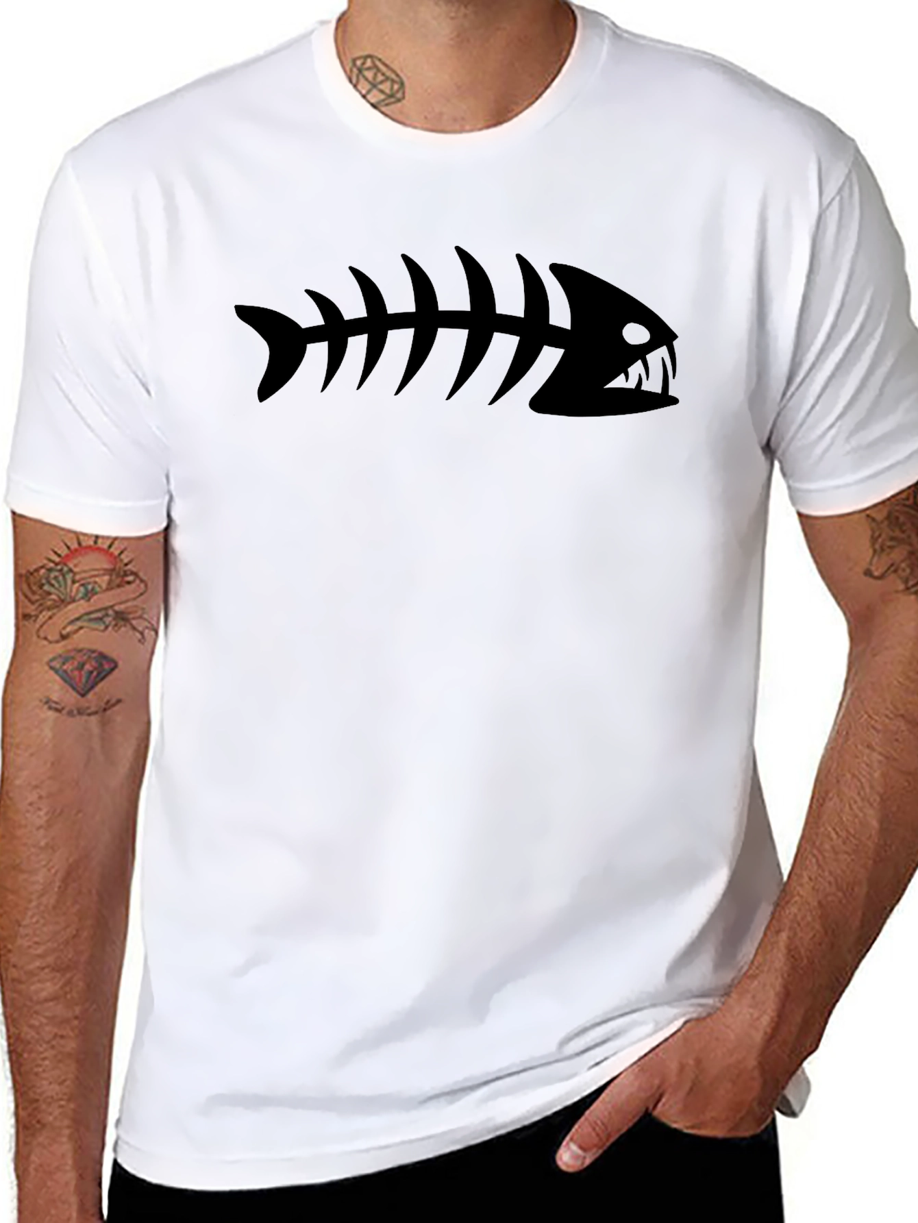 Black Fish Skeleton Graphic T-Shirt