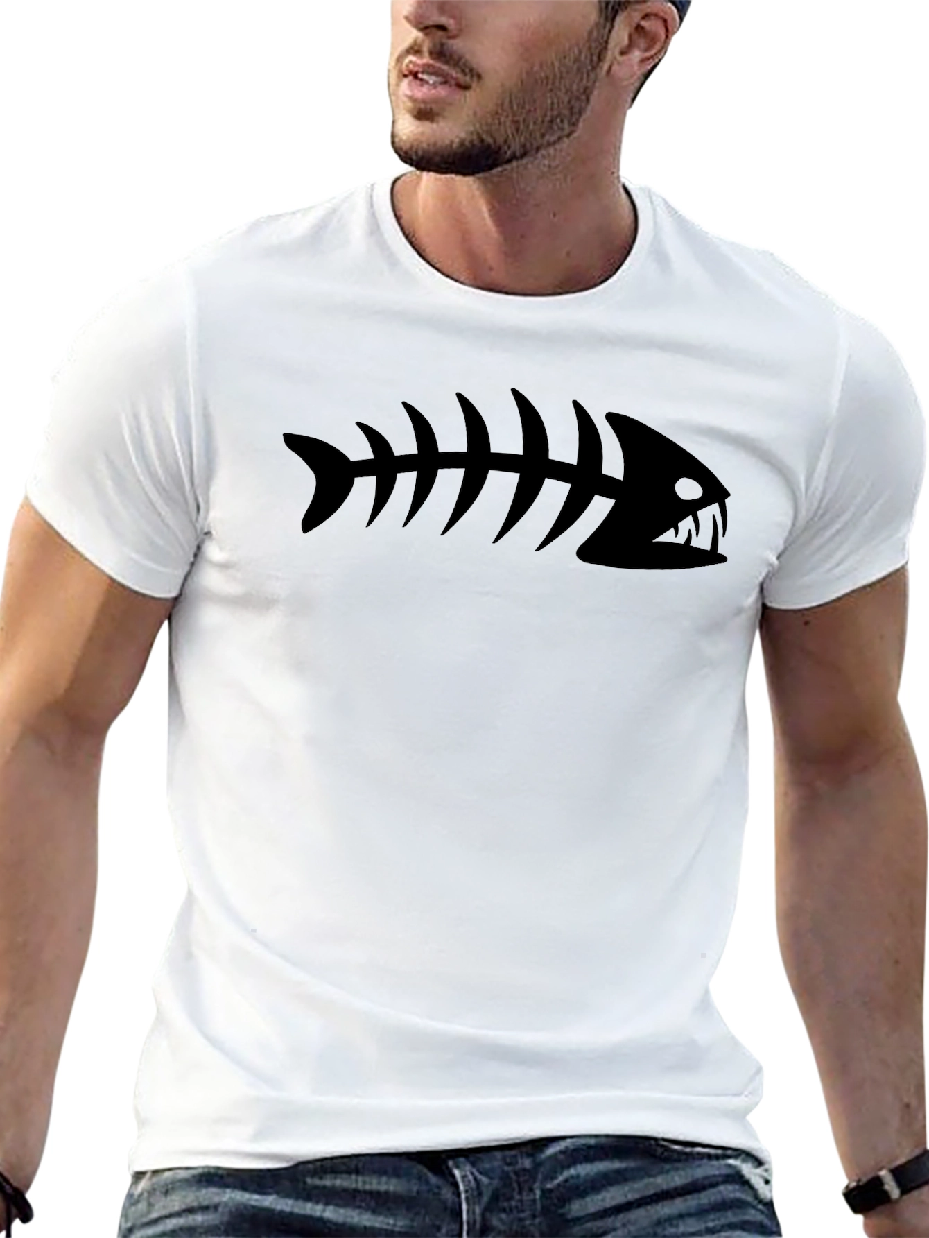 Black Fish Skeleton Graphic T-Shirt