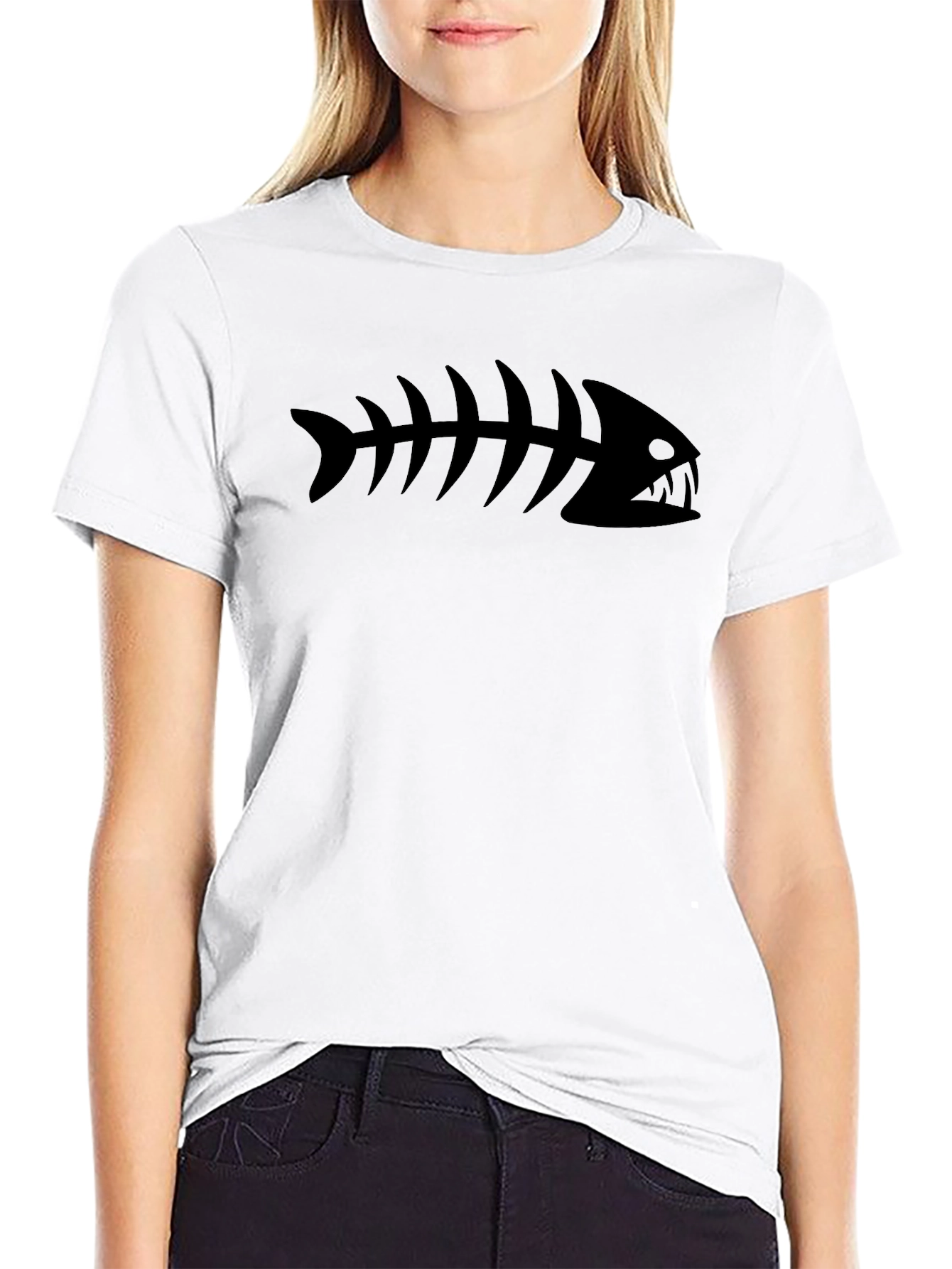 Black Fish Skeleton Graphic T-Shirt