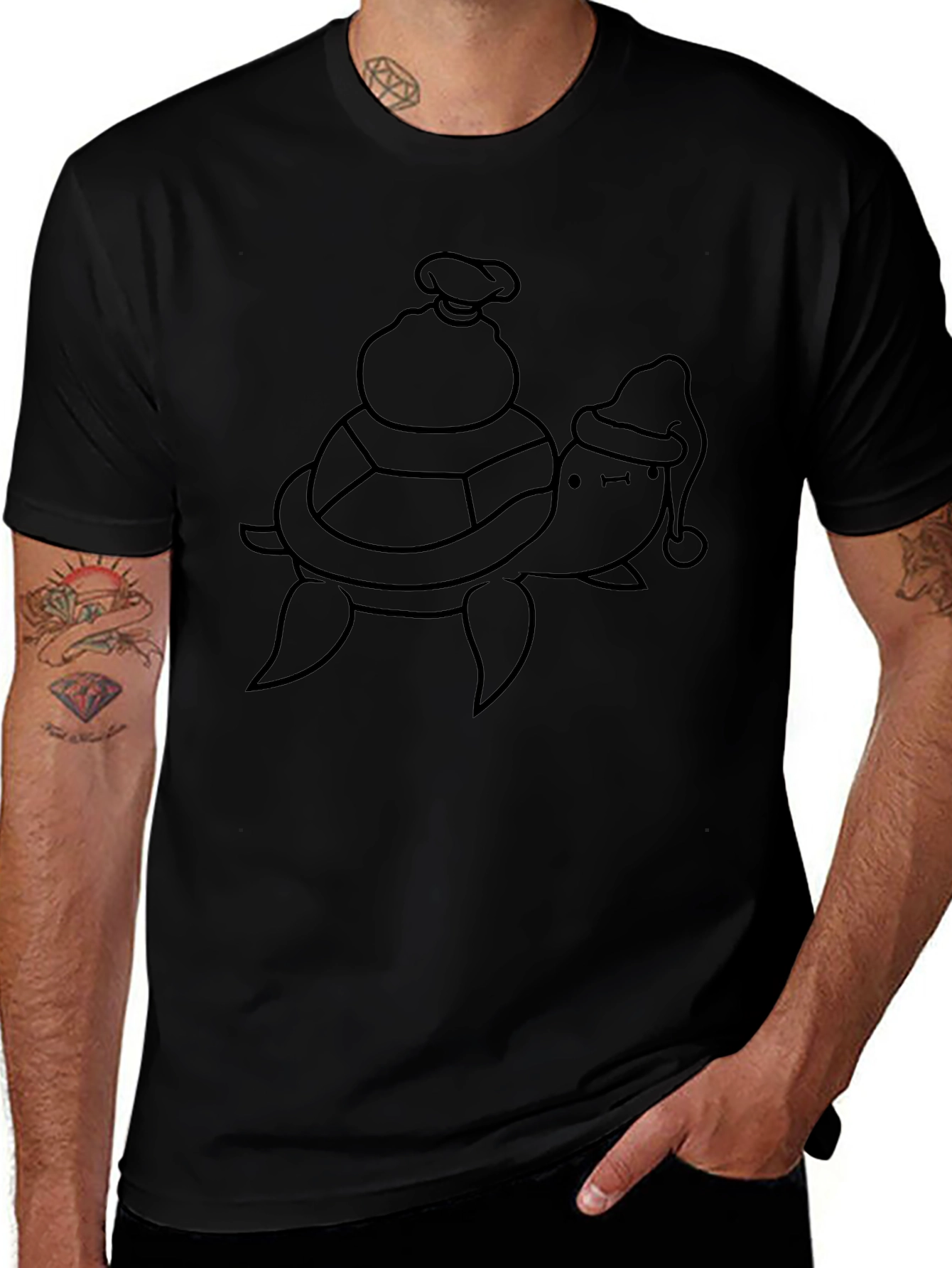 Turtle Santa Sack Black T-Shirt