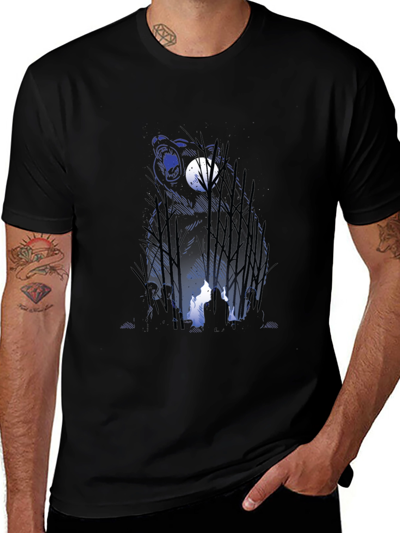 Bear & Campfire Graphic Tee - Nature Adventure Style