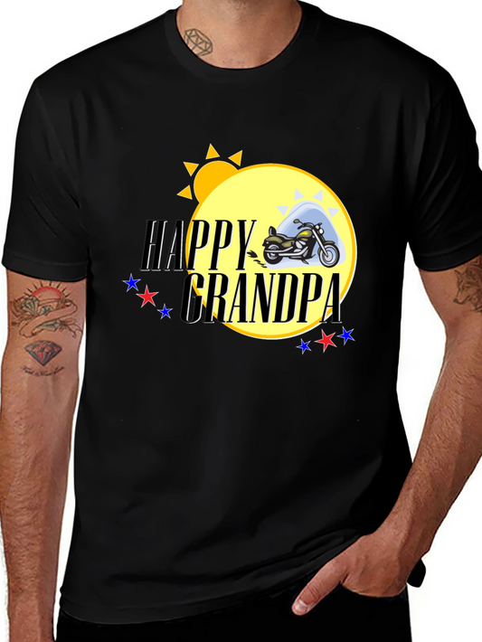 Happy Grandpa Black T-Shirt - Motorcycle Graphic