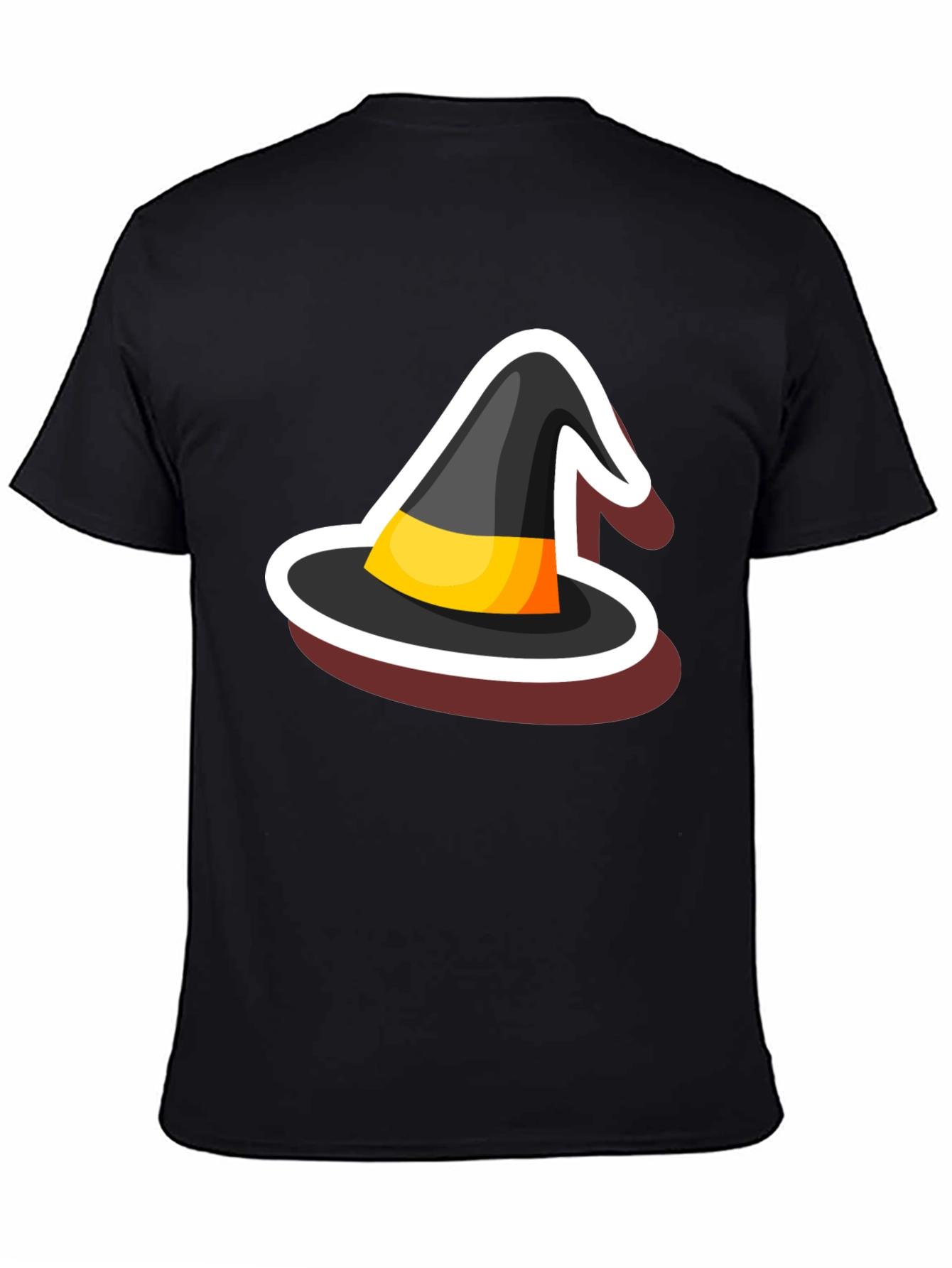 Halloween Witch Hat Graphic Tee - Black Cotton Blend