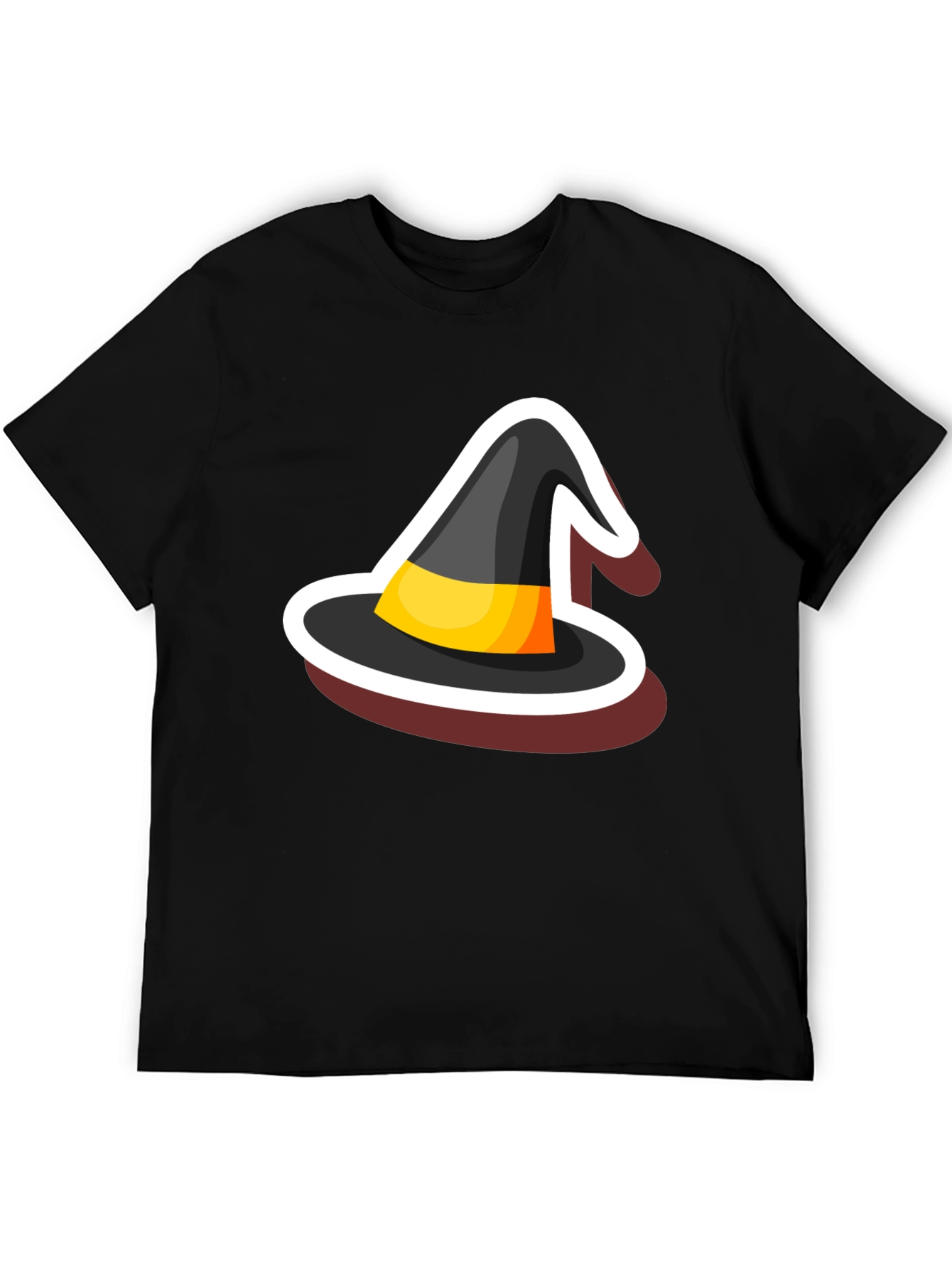 Halloween Witch Hat Graphic Tee - Black Cotton Blend