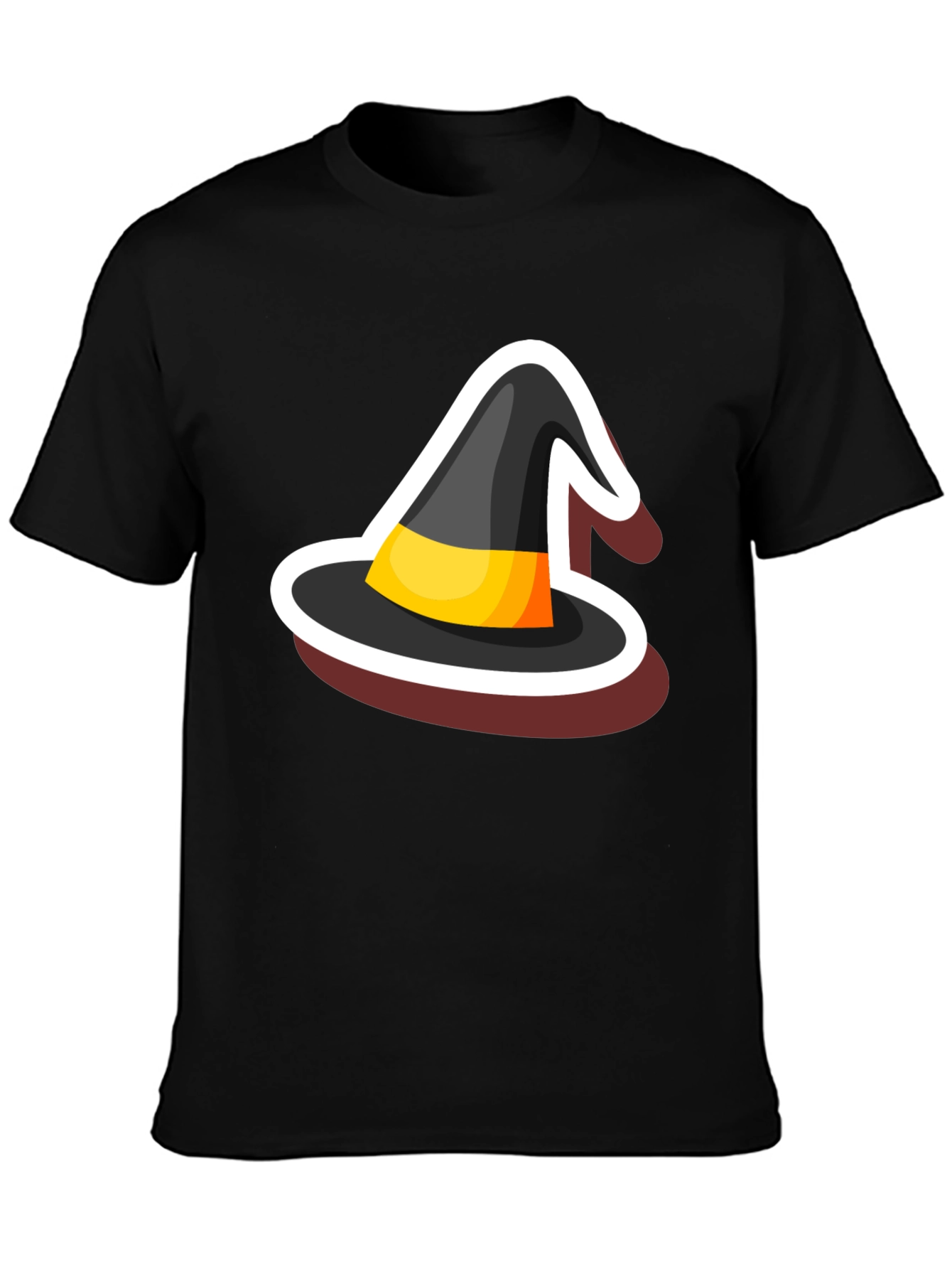 Halloween Witch Hat Graphic Tee - Black Cotton Blend