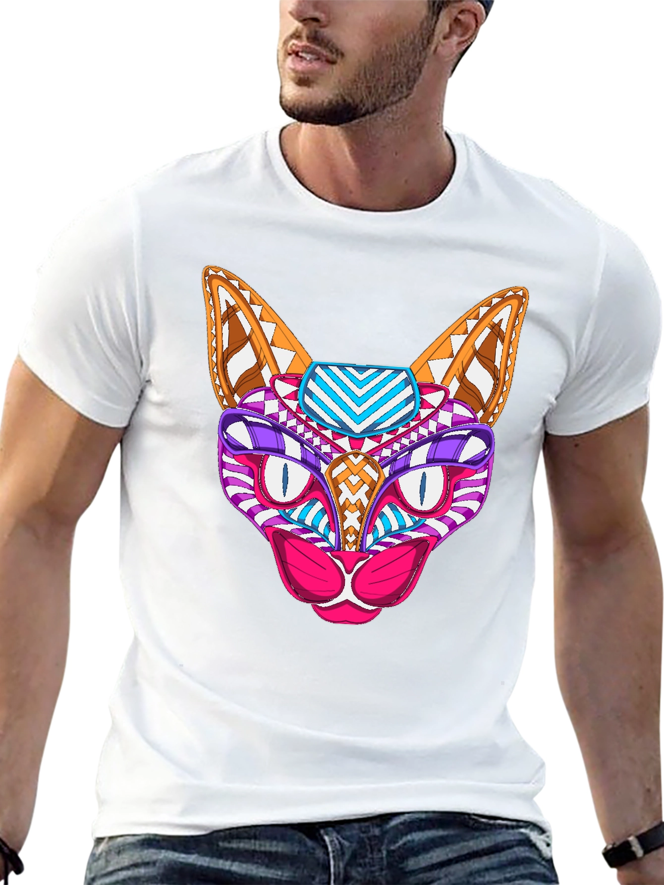 Abstract Cat T-Shirt - Unique Graphic Tee
