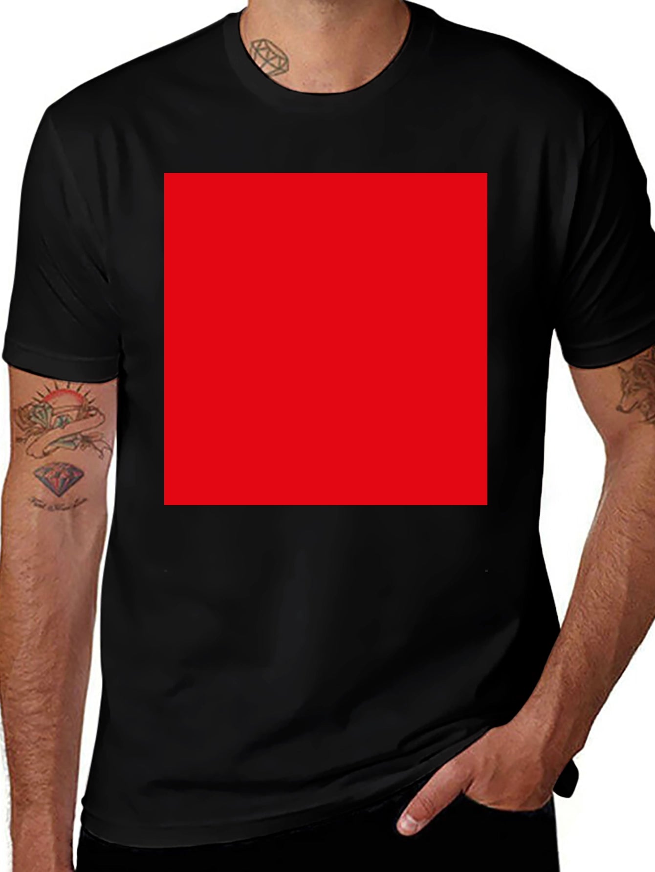 Black T-Shirt with Bold Red Square Design