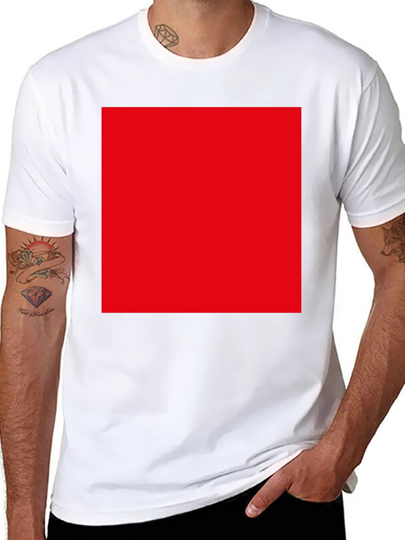 Black T-Shirt with Bold Red Square Design