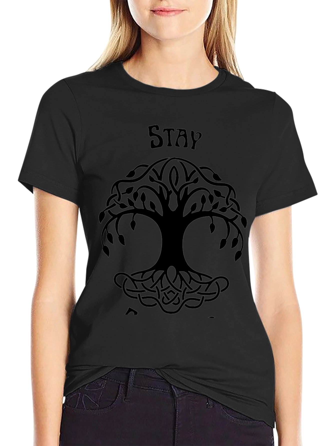 Stay Tree Graphic Black T-Shirt