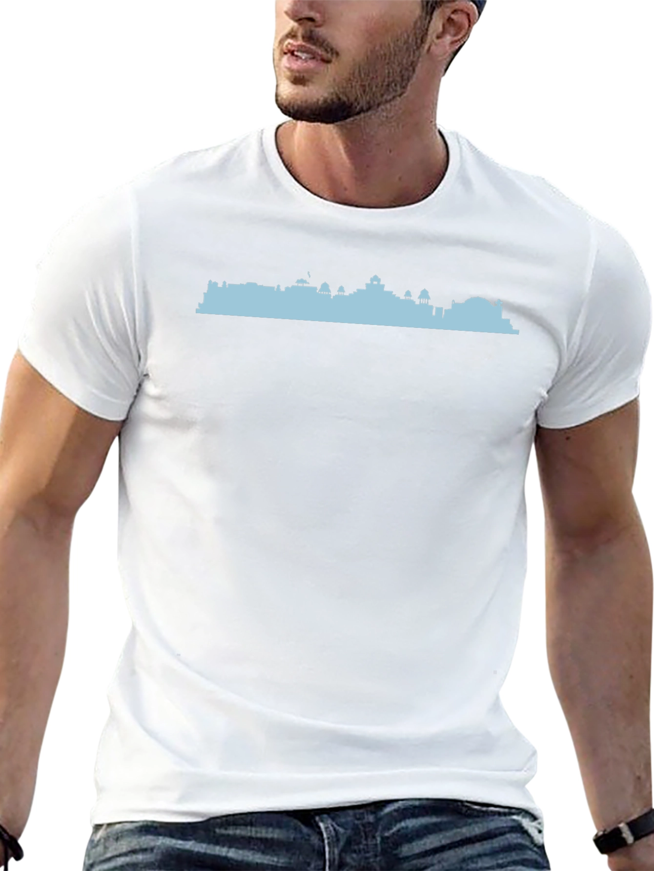 Cityscape Silhouette Graphic Tee - Black Cotton T-Shirt