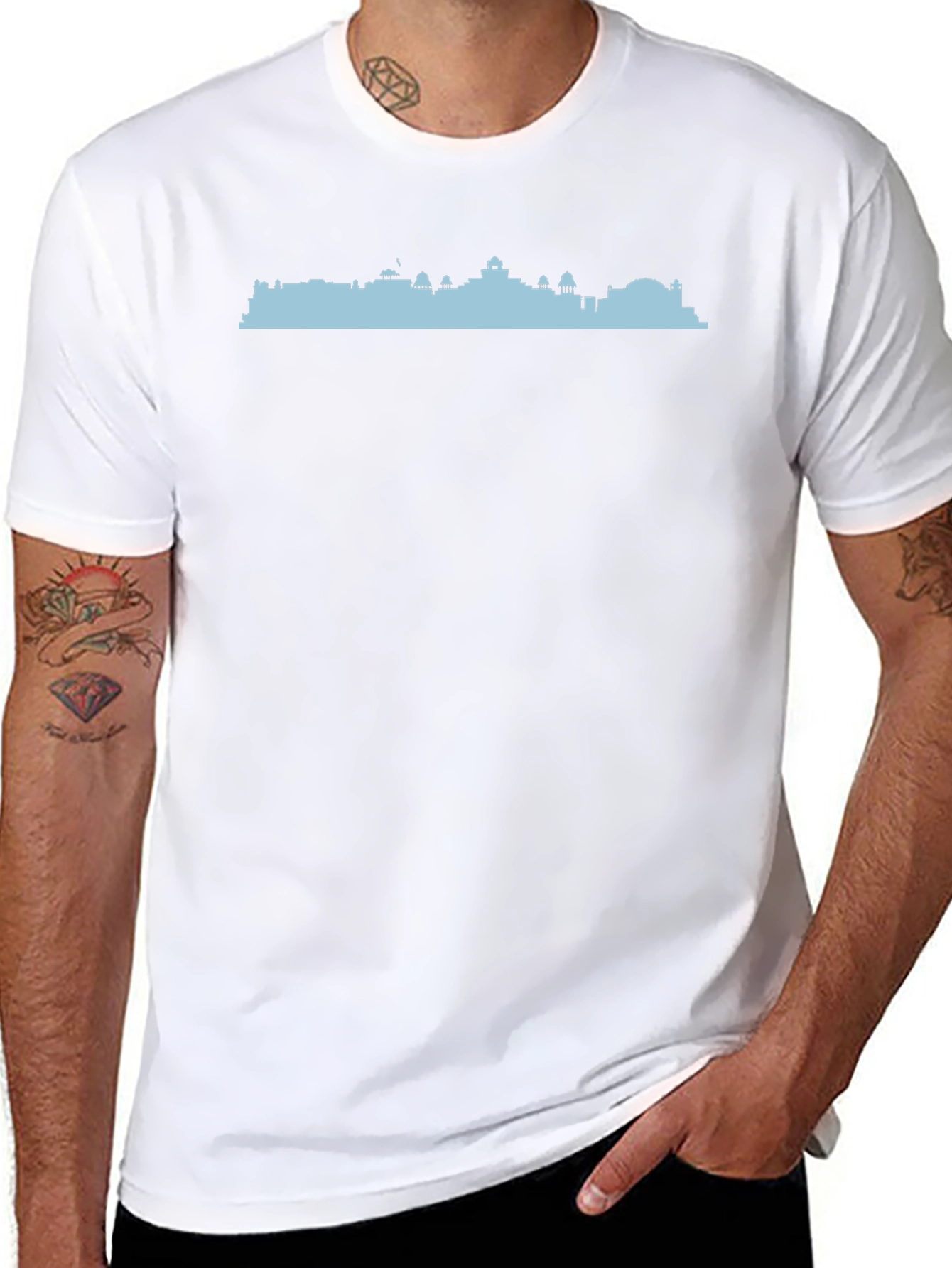Cityscape Silhouette Graphic Tee - Black Cotton T-Shirt