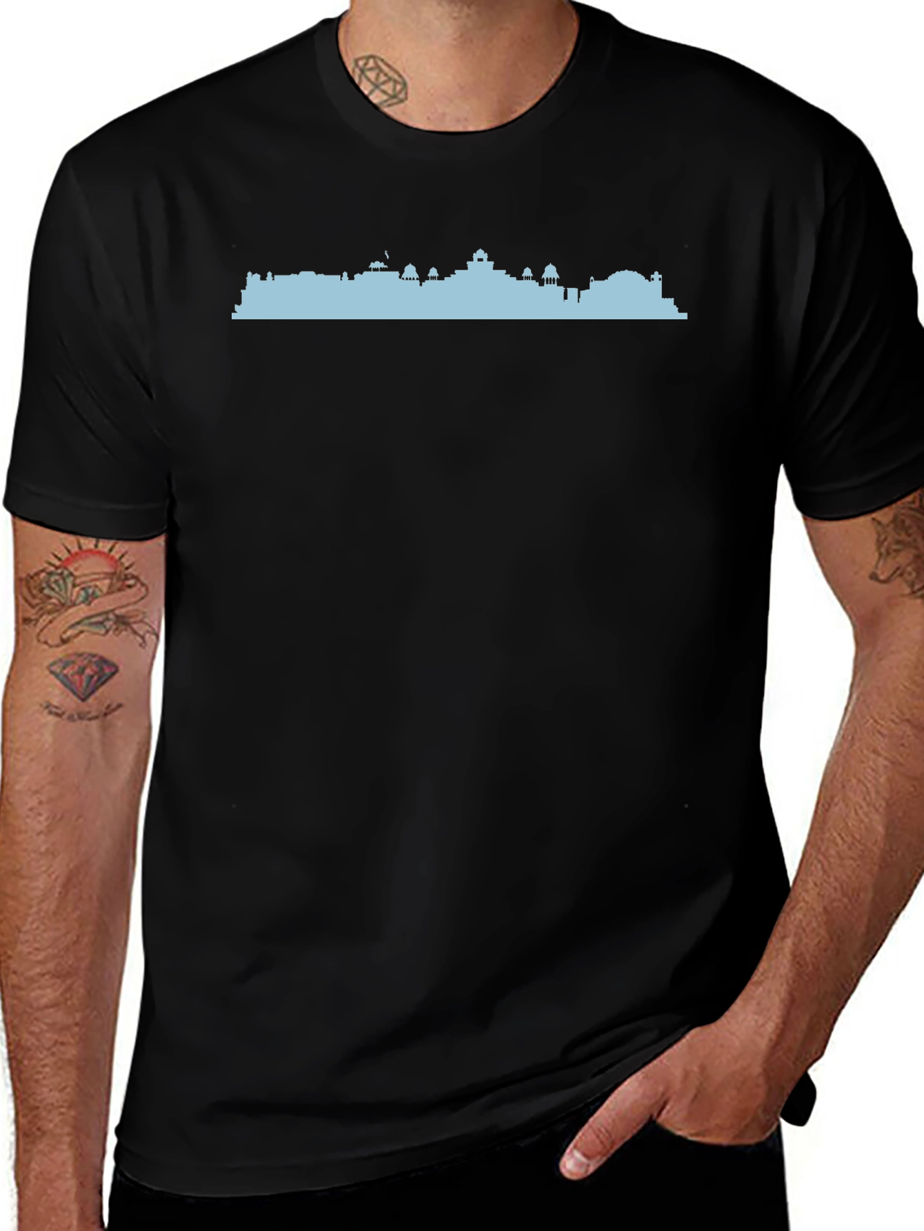 Cityscape Silhouette Graphic Tee - Black Cotton T-Shirt