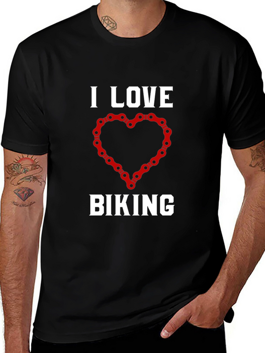 I Love Biking T-Shirt: Cycling Chain Heart Design