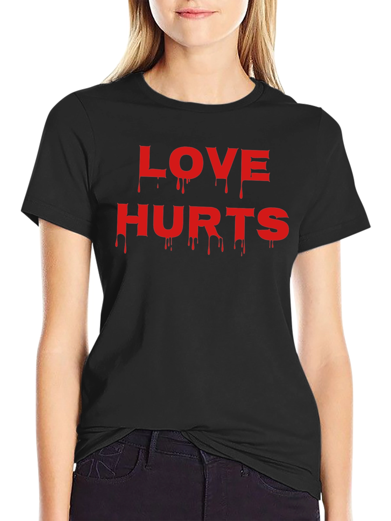 Love Hurts Graphic Tee - Black Crew Neck T-Shirt