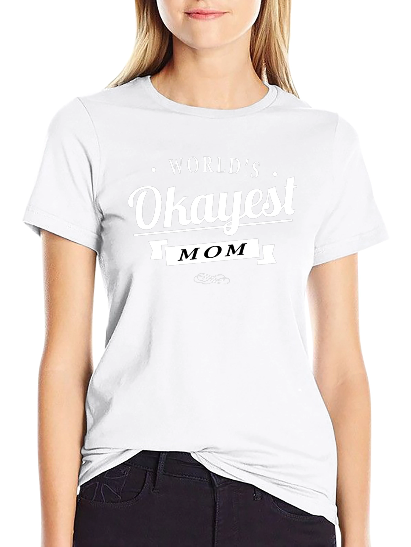 Worlds Okayest Mom Black Graphic T-Shirt