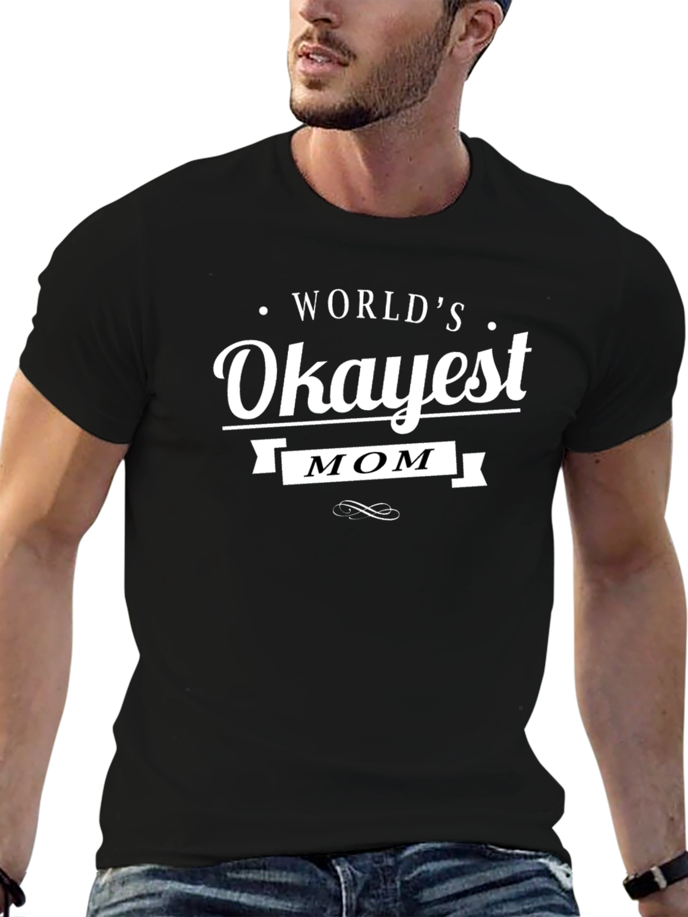 Worlds Okayest Mom Black Graphic T-Shirt