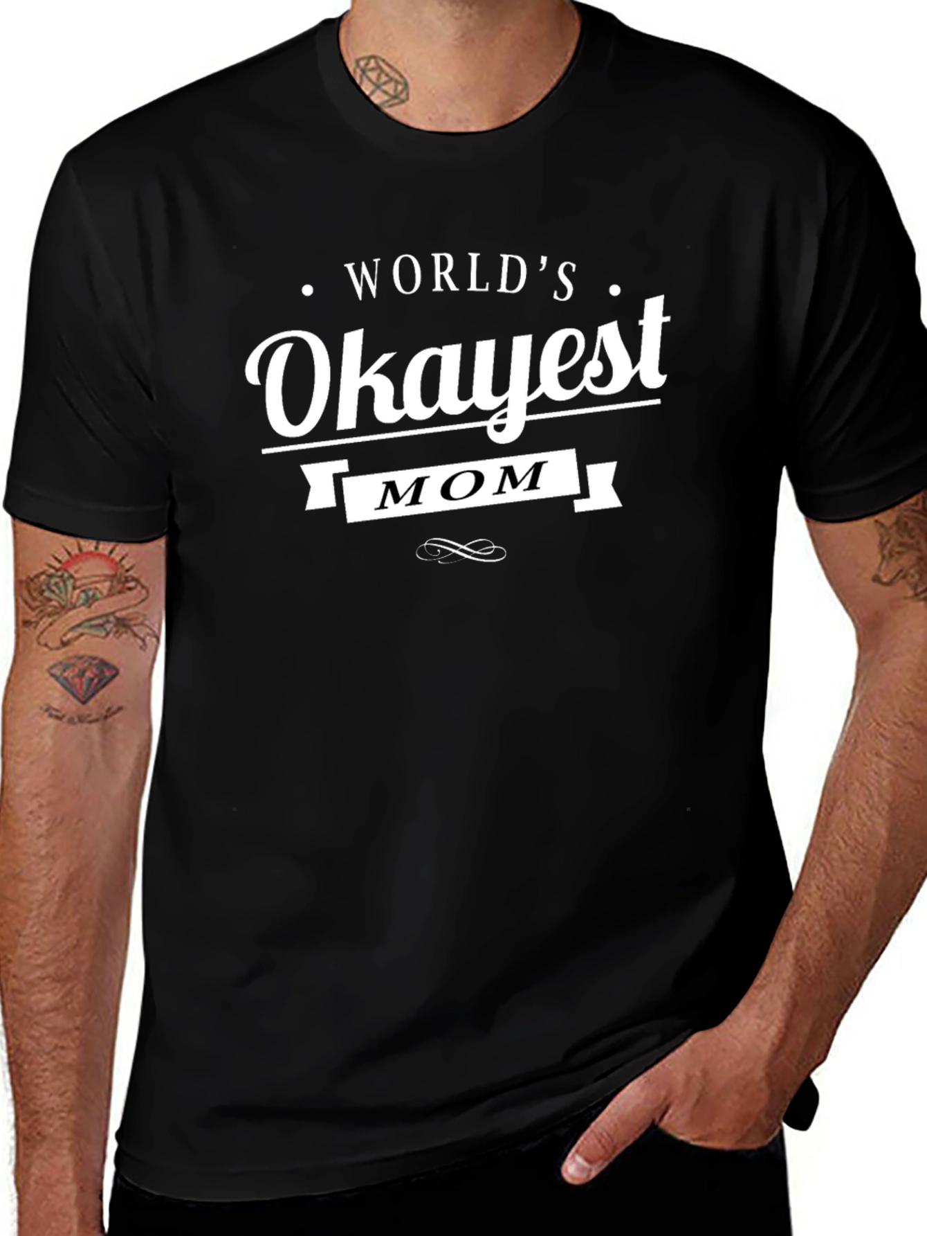 Worlds Okayest Mom Black Graphic T-Shirt
