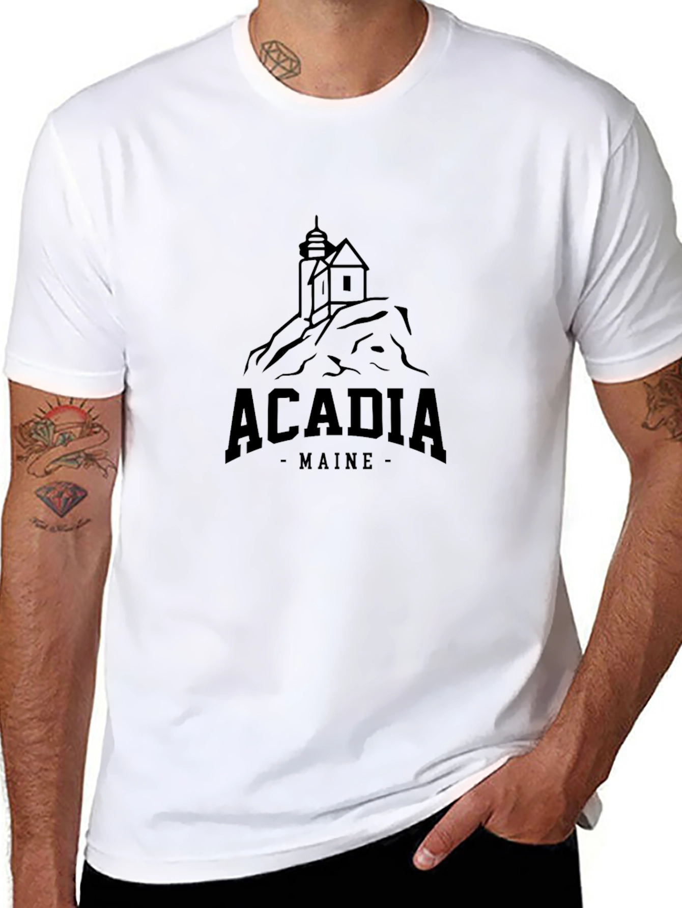 Acadia Maine Lighthouse Graphic Tee - Black