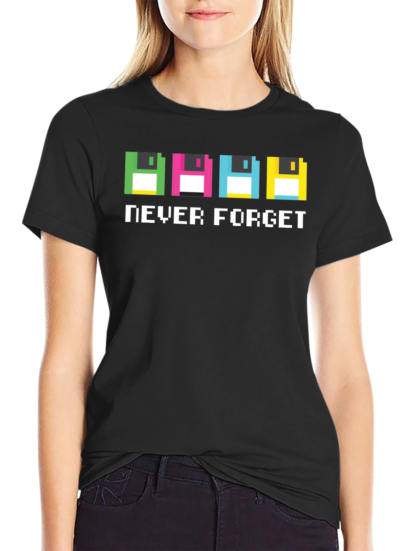 Retro Pixel Floppy Disk T-Shirt - Never Forget