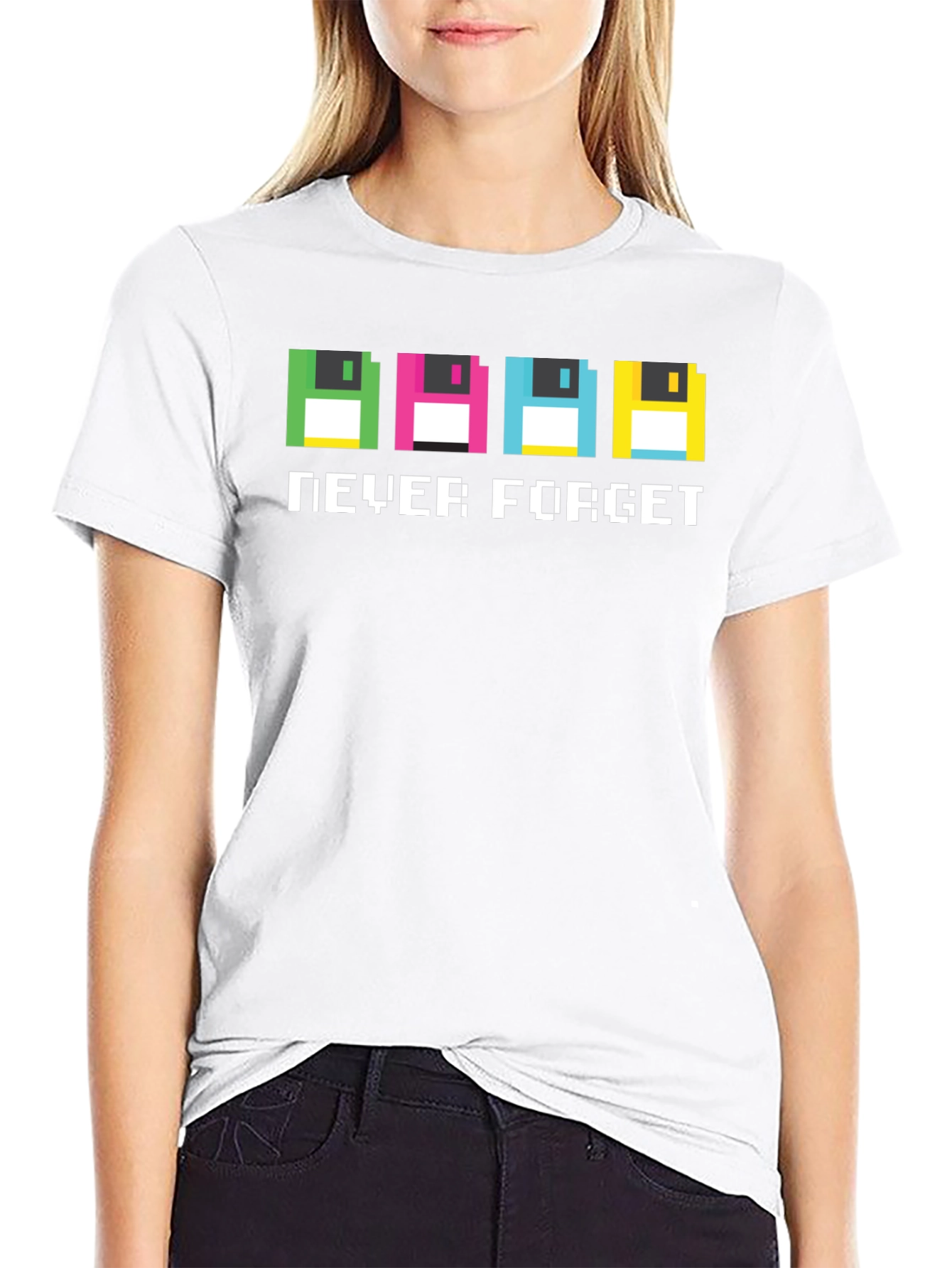 Retro Pixel Floppy Disk T-Shirt - Never Forget
