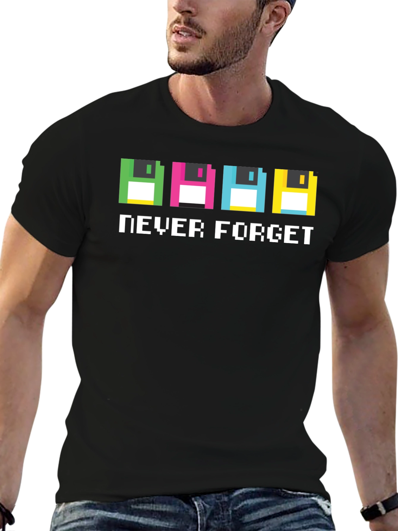 Retro Pixel Floppy Disk T-Shirt - Never Forget