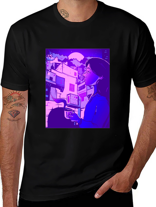 Artistic Urban Nightscape T-Shirt - Black