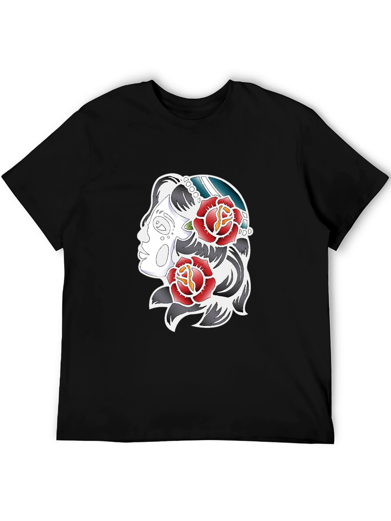 Rose Tattoo Graphic Print Tee - Black