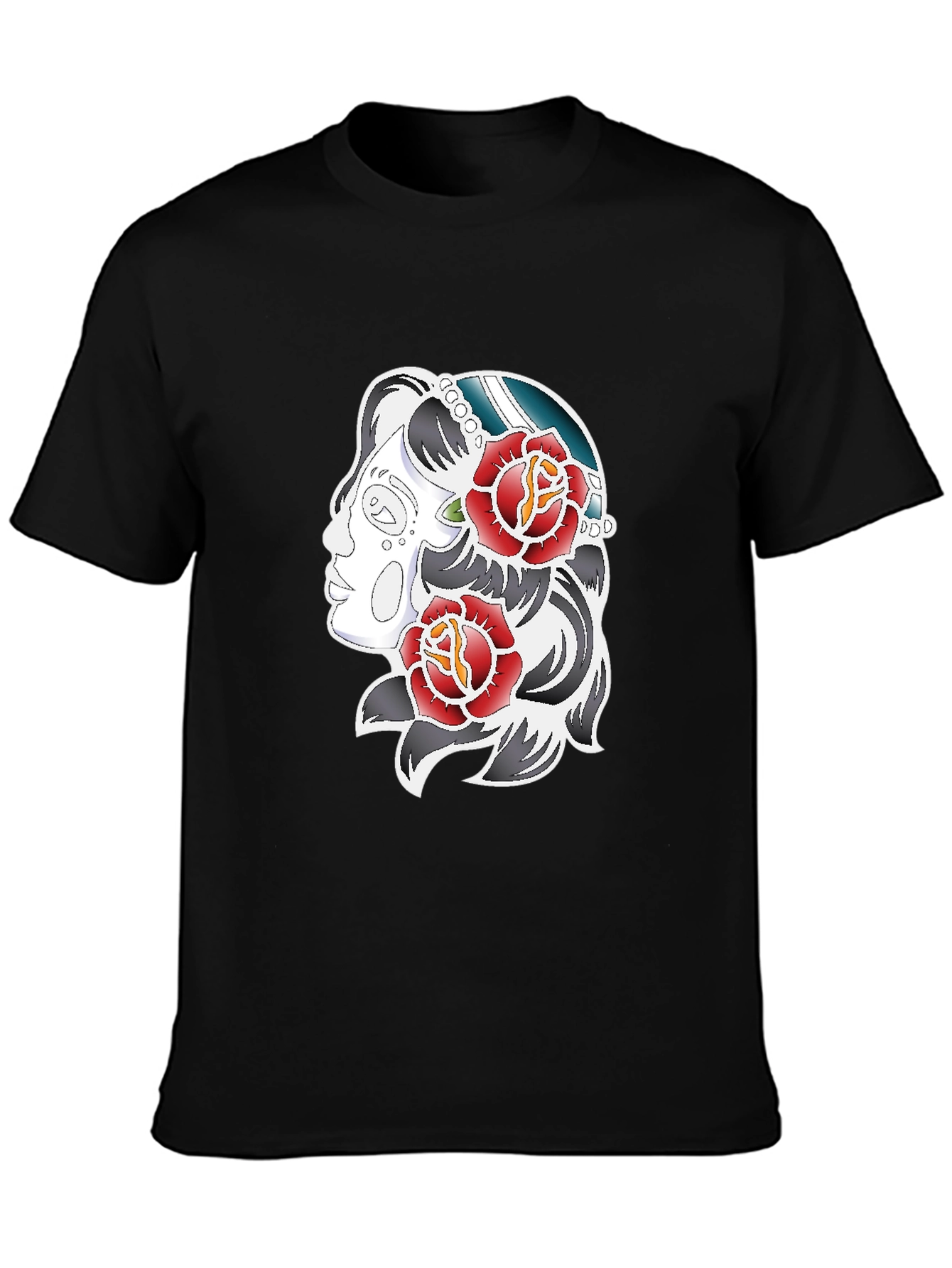 Rose Tattoo Graphic Print Tee - Black