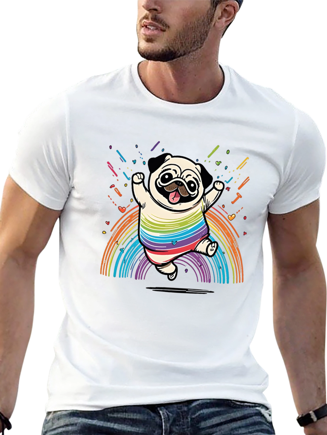 Rainbow Pug T-Shirt -  Fun & Festive Design