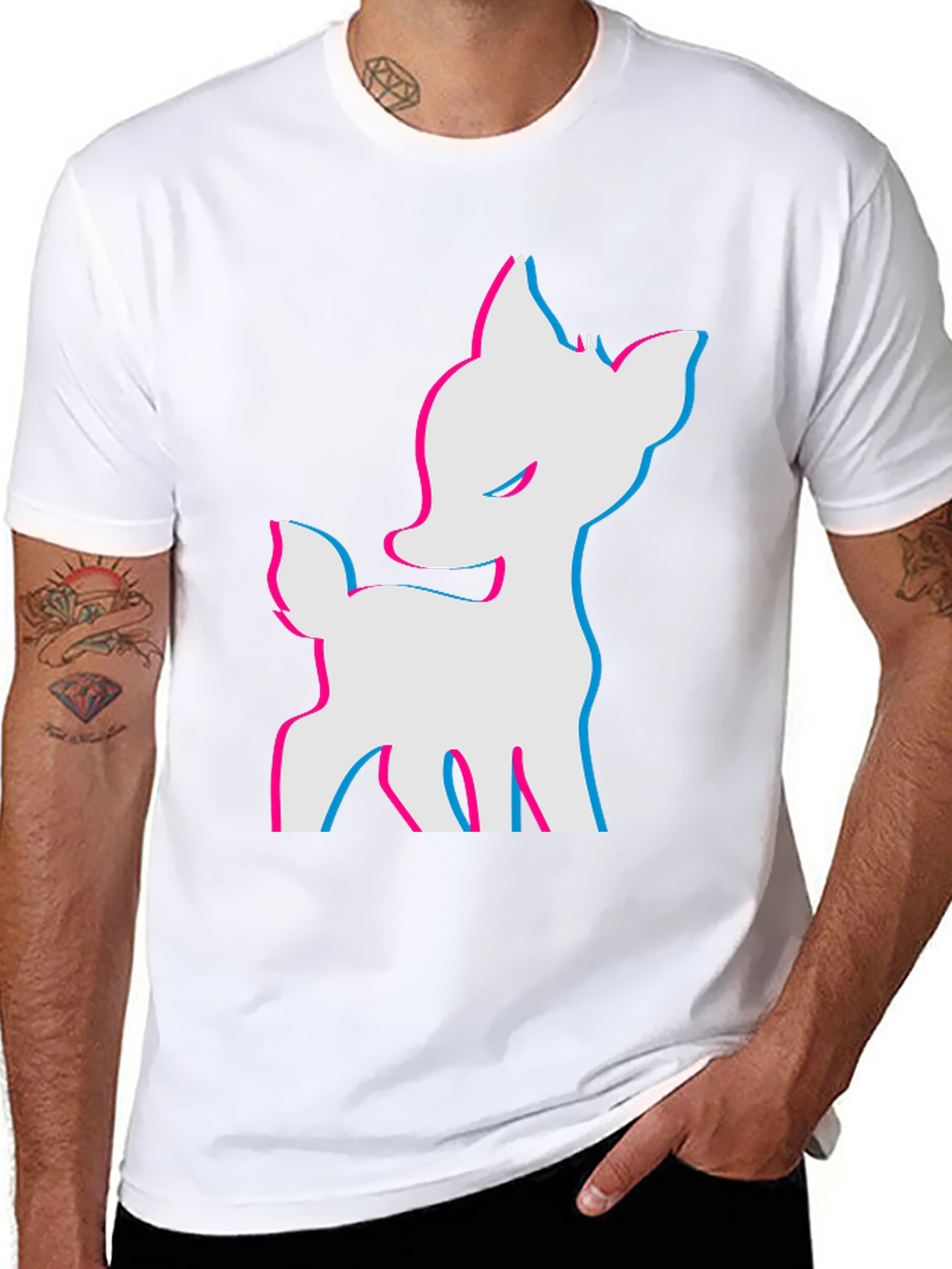 Cool 3D Deer Graphic Black T-Shirt