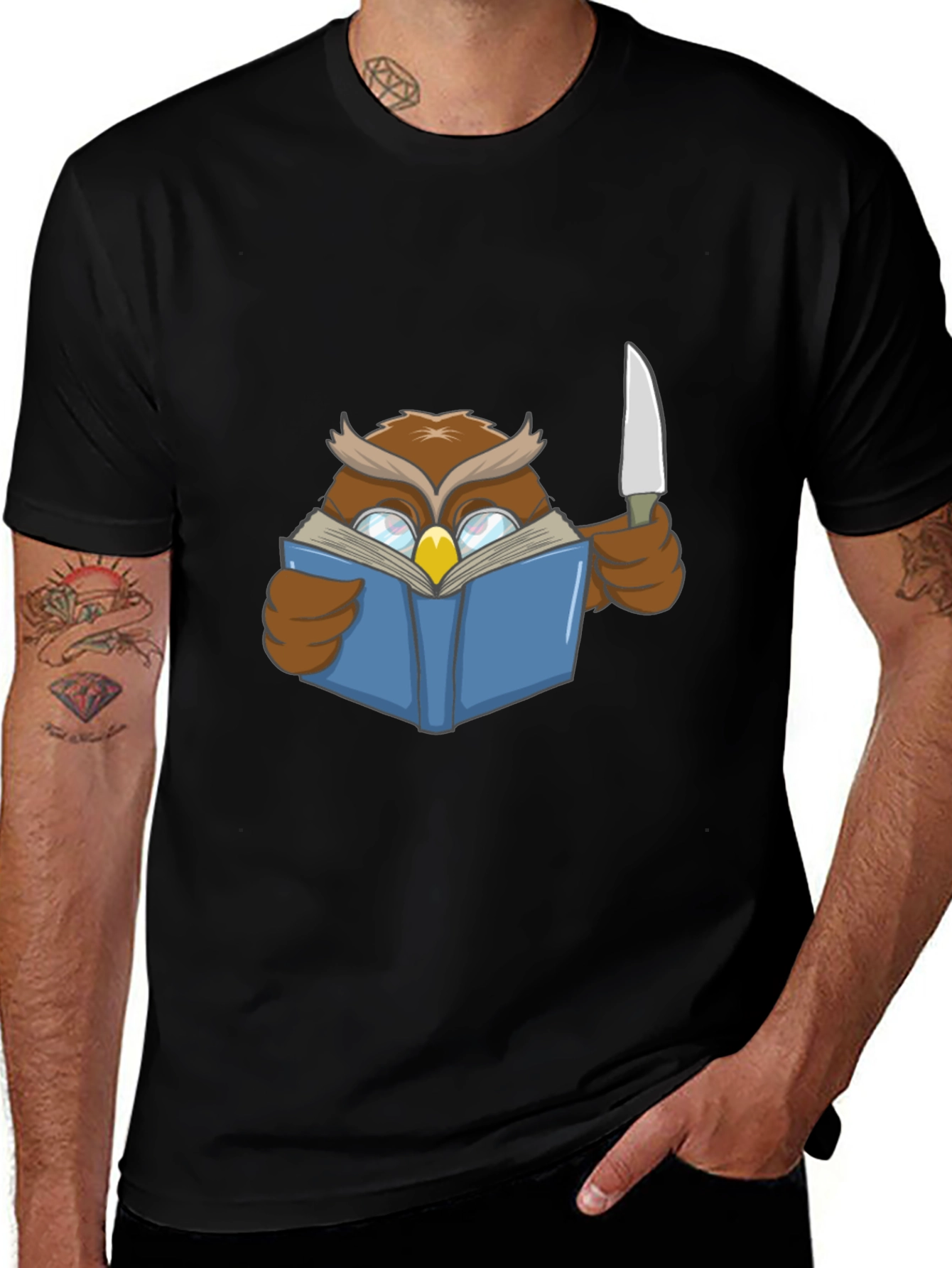 Owl Reading Book With Knife T-Shirt