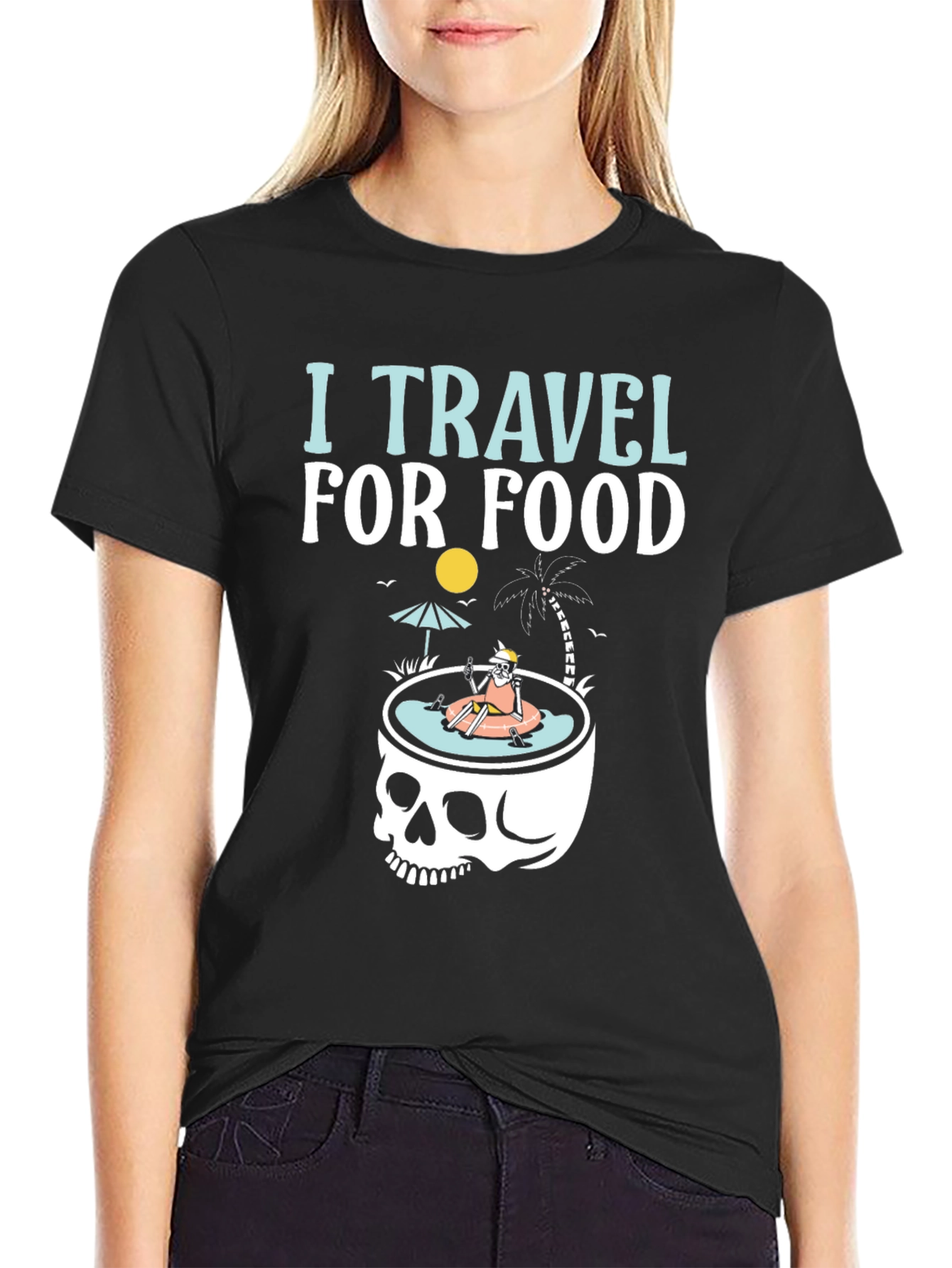 I Travel For Food Skeleton Humor T-Shirt