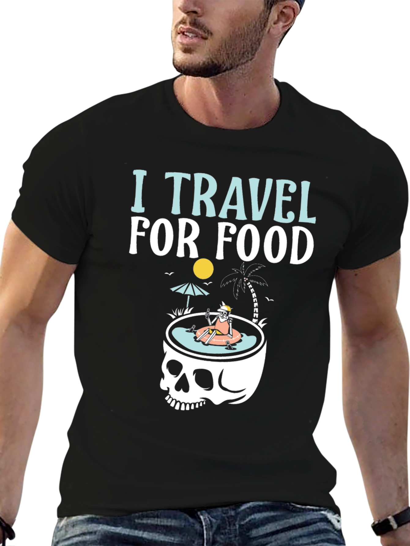 I Travel For Food Skeleton Humor T-Shirt