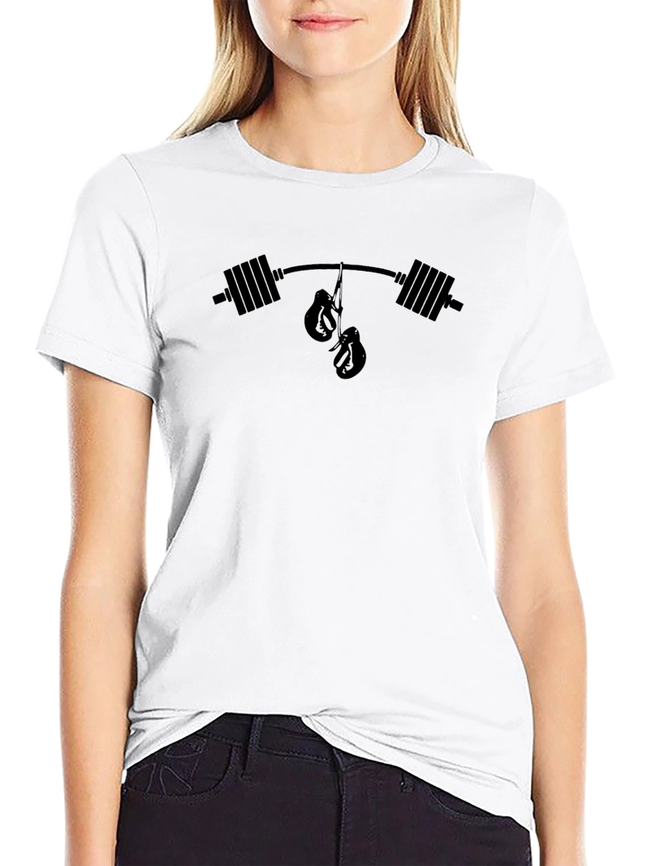 Black Boxing Gym T-Shirt - Barbell Boxing Gloves Design