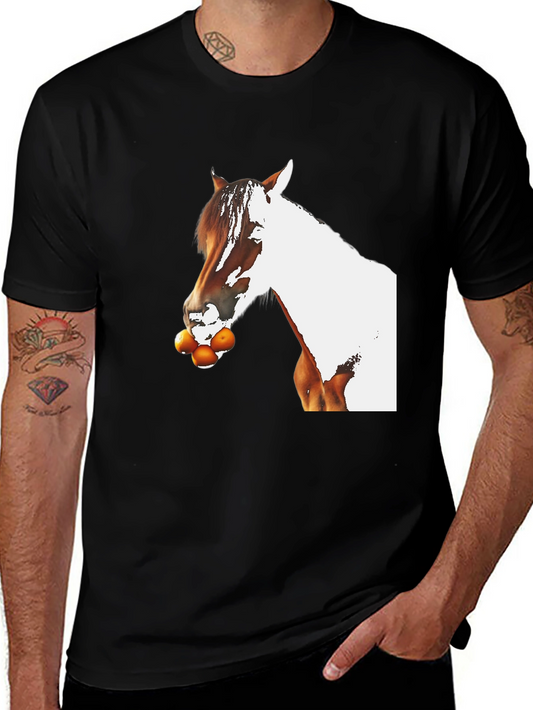 Horse Eating Oranges Graphic Tee - Unisex Black T-Shirt