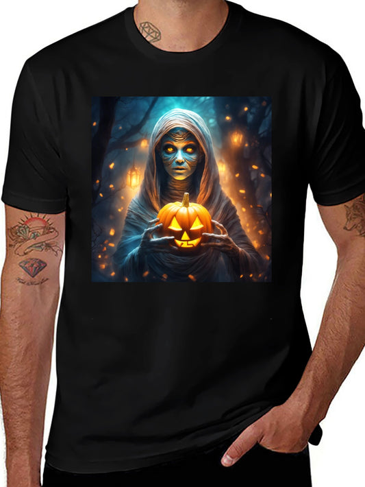 Halloween Mummy Holding Jack-o-Lantern T-Shirt