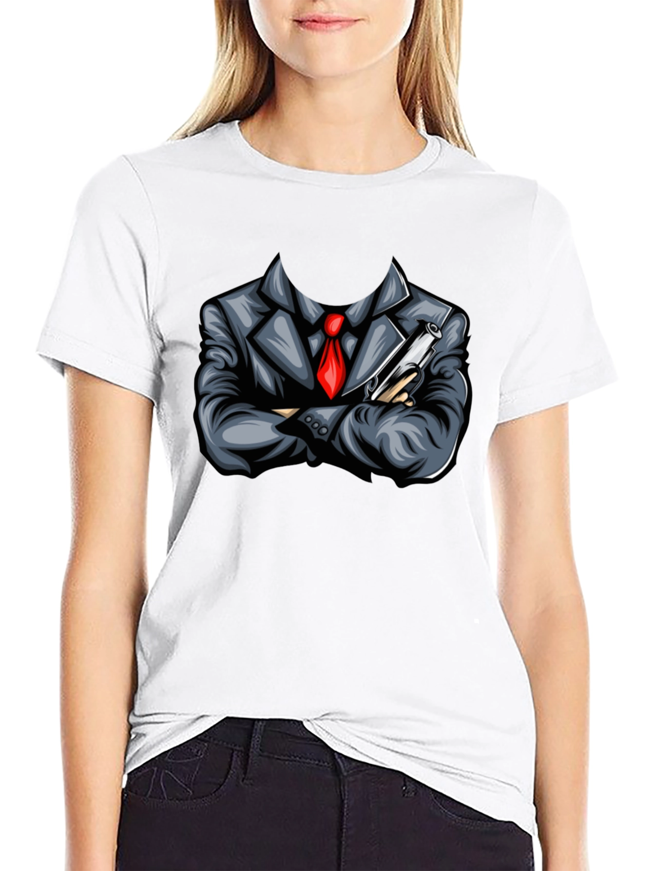 Suit & Gun Graphic Tee - Bold Black T-Shirt
