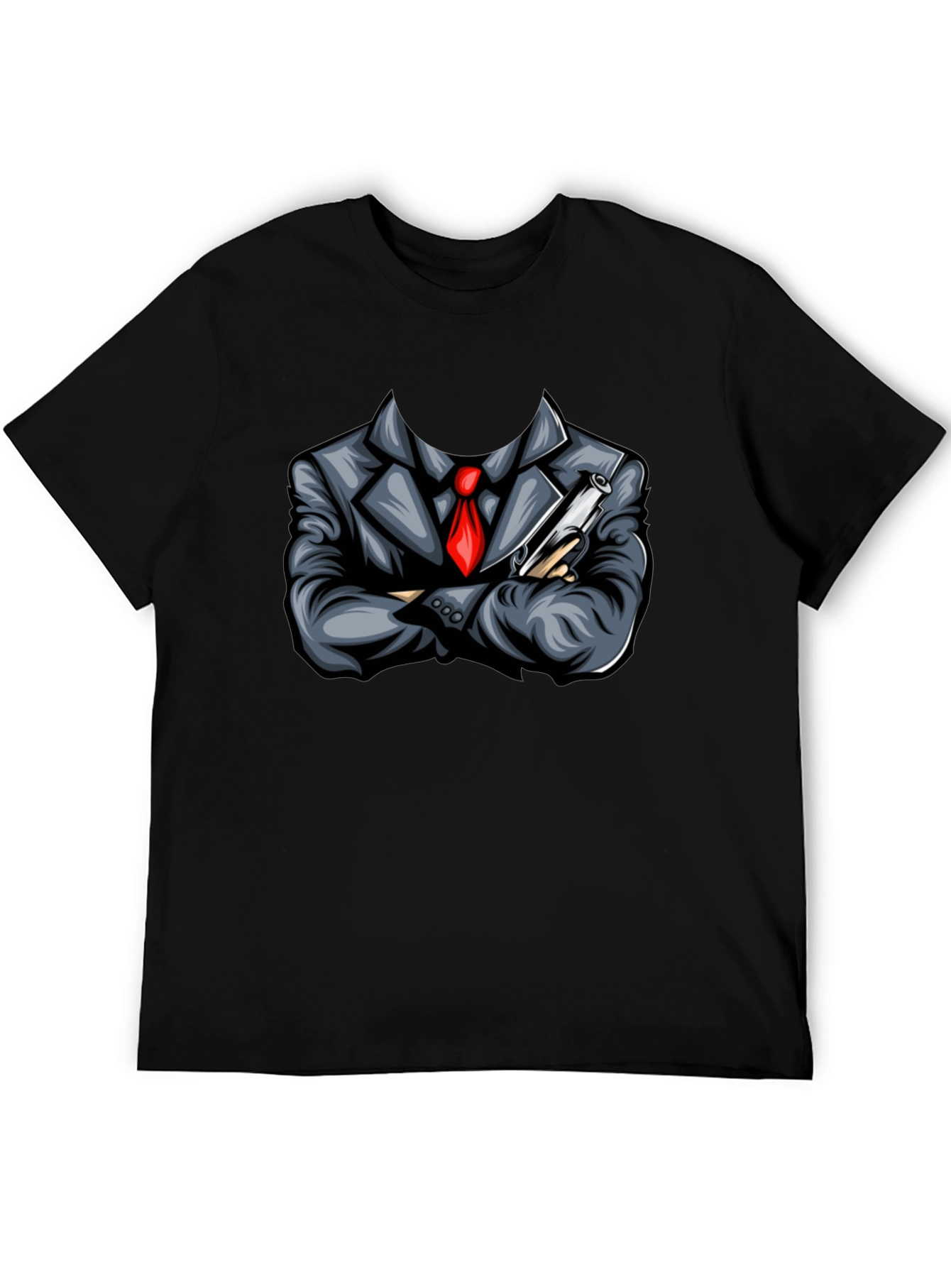 Suit & Gun Graphic Tee - Bold Black T-Shirt
