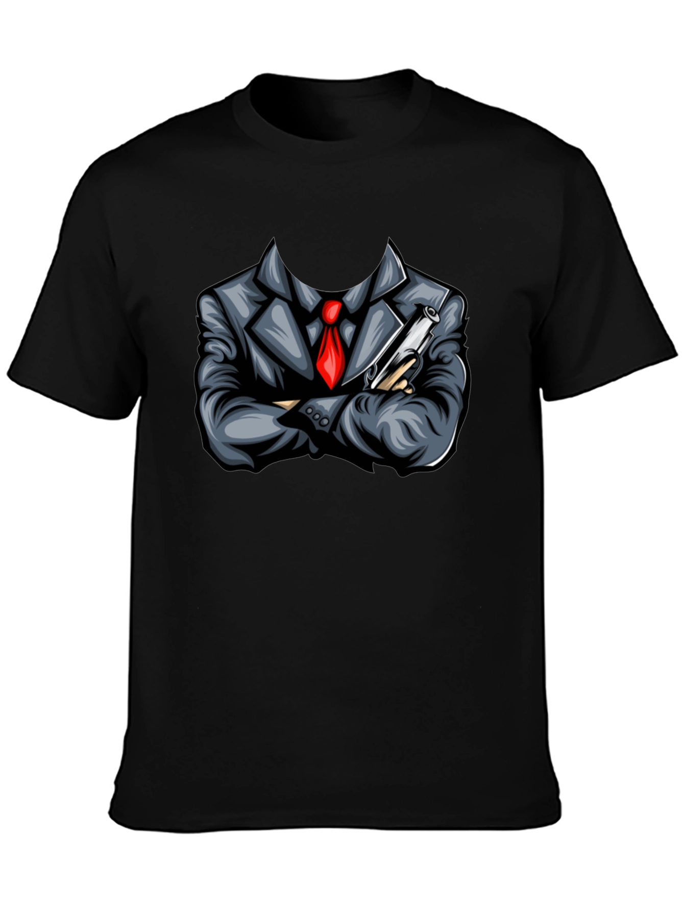 Suit & Gun Graphic Tee - Bold Black T-Shirt
